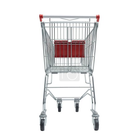 Photo for Empty small supermarket shopping cart: grocery shopping and retail concept - Royalty Free Image