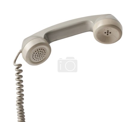 Téléchargez les photos : Combiné téléphonique vintage beige isolé sur fond blanc - en image libre de droit