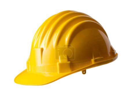 Foto de Casco amarillo de construcción para trabajadores sobre un fondo aislado. - Imagen libre de derechos