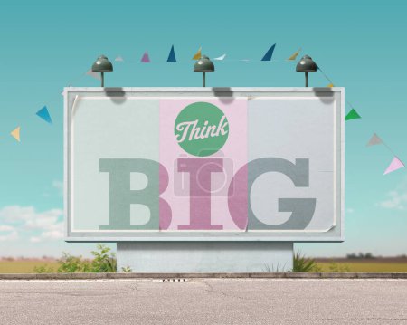 Photo for Inspirational and motivational advertisement on large vintage style billboard: think big - Royalty Free Image