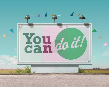 Photo for Inspirational and motivational advertisement on large vintage style billboard: you can do it! - Royalty Free Image