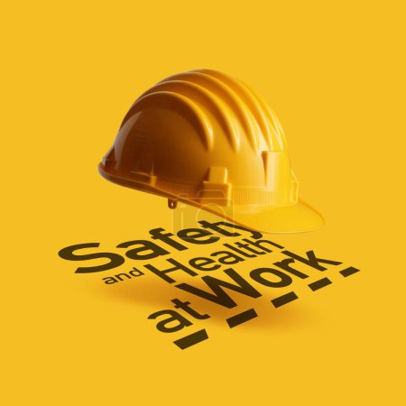 Téléchargez les photos : Casque de sécurité jaune et texte : équipement de protection individuelle, sécurité et santé au travail - en image libre de droit