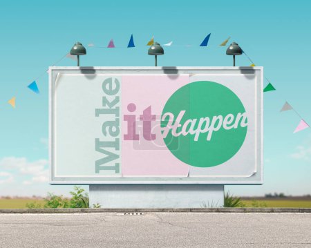 Photo for Inspirational and motivational advertisement on large vintage style billboard: make it happen - Royalty Free Image