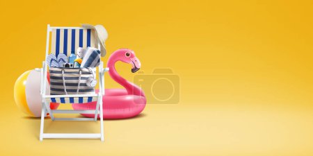 Photo for Deckchair and colorful beach accessories: summertime and vacations concept - Royalty Free Image
