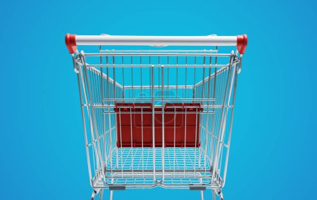 Foto de Carrito de compras vacío del supermercado: compras de comestibles y concepto de venta al por menor - Imagen libre de derechos