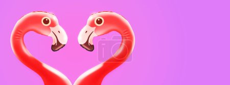 Photo for Cute loving inflatable flamingos looking at each other and composing a heart shape, romance and summer concept - Royalty Free Image