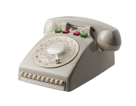 Foto de Teléfono vintage beige aislado sobre fondo blanco - Imagen libre de derechos