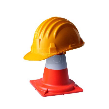 Photo for Safety helmet and traffic cone: safety at work concept - Royalty Free Image