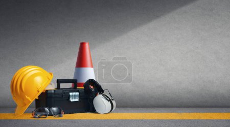 Photo for Work tools and work safety equipment, copy space - Royalty Free Image