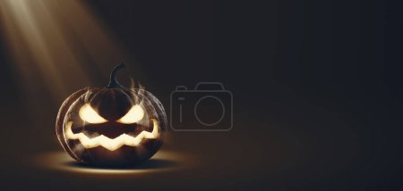 Téléchargez les photos : Bannière d'Halloween avec drôle de citrouille expressive Jack-o '-lanterne, espace de copie - en image libre de droit