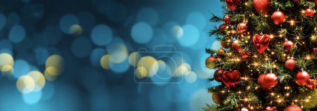 Photo for Christmas background with decorated tree and bokeh lights - Royalty Free Image