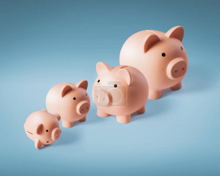 Photo for Many piggy banks in a row: financial growth and earning concept - Royalty Free Image