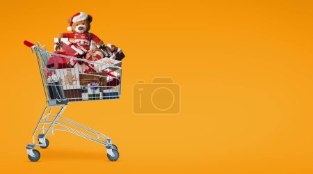 Photo for Supermarket shopping cart full of gifts and copy space, Christmas shopping concept - Royalty Free Image