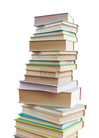 Téléchargez les photos : Beaucoup de livres empilés sur fond bleu, concept d'apprentissage et de lecture - en image libre de droit