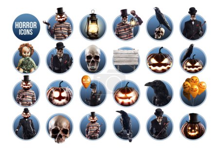 Foto de Colección de espeluznantes personajes y objetos de terror de Halloween, conjunto de iconos - Imagen libre de derechos