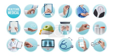 Photo for Medicine, healthcare and prevention isolated icons - Royalty Free Image