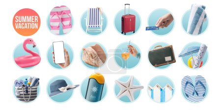 Photo for Summer vacation, travel and beach isolated icons - Royalty Free Image