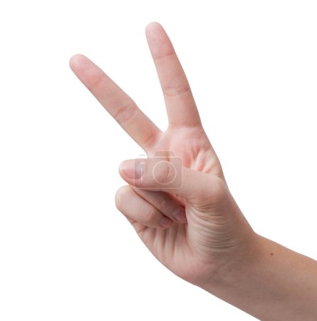 Téléchargez les photos : Main féminine faisant un signe V isolé - en image libre de droit