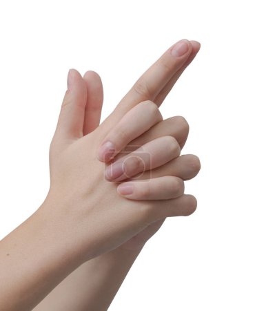 Téléchargez les photos : Jeune femme faisant le geste doigt pistolet isolé - en image libre de droit