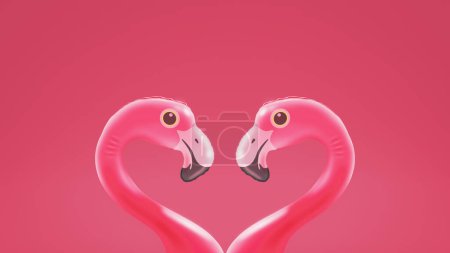 Téléchargez les photos : Flamants roses gonflables aimants mignons se regardant et composant une forme de coeur, une romance et un concept d'été - en image libre de droit