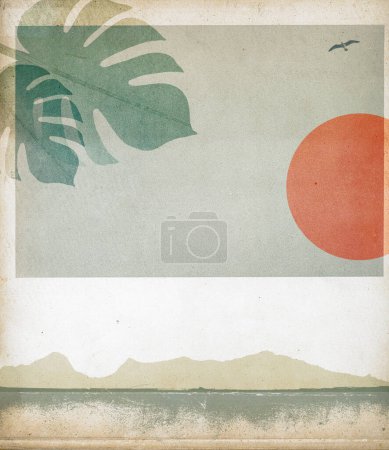 Foto de Cartel vintage texturizado de vacaciones de verano y playa, nostalgia y concepto de estilo retro, espacio para copiar - Imagen libre de derechos