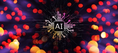 Photo for AI Artificial intelligence, connections, machine learning and computer science abstract background with chip - Royalty Free Image