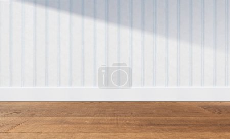 Photo for Empty room with striped wall and hardwood flooring background - Royalty Free Image