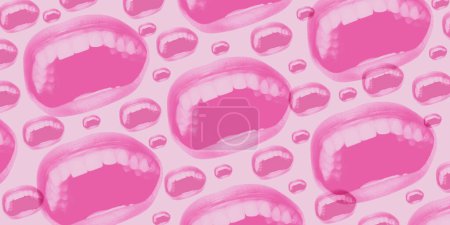 Téléchargez les photos : Collage de bouches féminines souriantes, fond de style vintage créatif - en image libre de droit