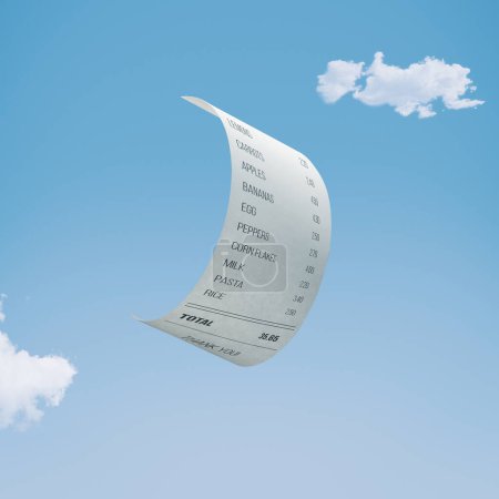 Photo for Grocery receipt flying in the sky: affordable prices and low-cost grocery concept - Royalty Free Image