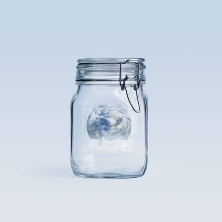 Foto de Planeta Tierra en un frasco de vidrio sellado, ecología y concepto de conservación ambiental - Imagen libre de derechos