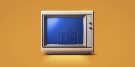 Téléchargez les photos : Vieil écran d'ordinateur avec écran bleu, concept de technologie vintage - en image libre de droit