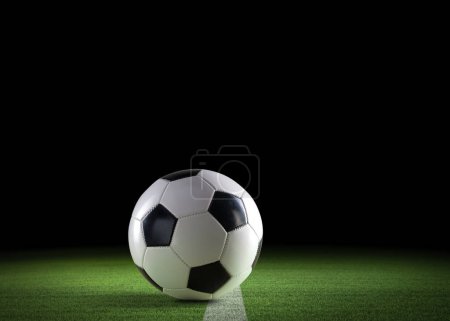 Photo for Football ball on the stadium grass at night, soccer championship and sports concept, copy space - Royalty Free Image