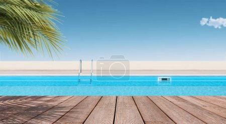 Foto de Piscina de lujo y palmeras en el complejo, fondo de vacaciones de verano - Imagen libre de derechos