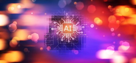 Photo for AI chip and circuits forming a head shape, Artificial Intelligence background - Royalty Free Image