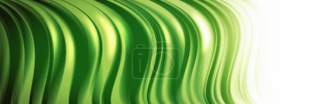 Soft glossy waves, green abstract background with white copy space