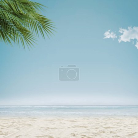 Foto de Fondo de playa tropical soleado con palmeras, arena y olas del océano - Imagen libre de derechos