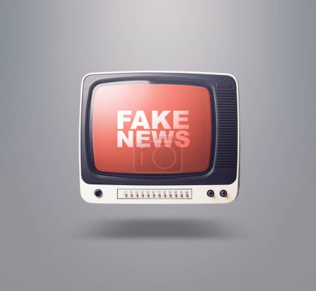 Téléchargez les photos : Ancienne télévision vintage diffusant de fausses nouvelles et de fausses informations - en image libre de droit