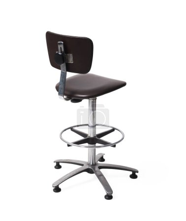 Comfortable office stool with backrest and footrest, isolated on white background