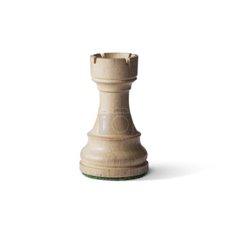 Torre de ajedrez blanca de madera aislada sobre fondo blanco. Concepto de gestión o estrategia.