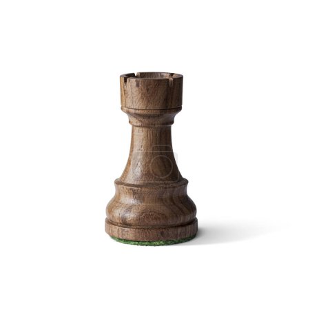 Torre de ajedrez negra de madera aislada sobre fondo blanco. Concepto de gestión o estrategia.