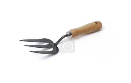 Gardening hand fork isolated on white background, gardening supplies and tools concept