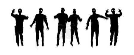 Flippant Halloween horreur zombies marcher et bouger les mains, illustration en noir et blanc