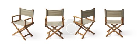 Téléchargez les photos : Chaise de réalisateur à différents angles, isolée sur fond blanc - en image libre de droit