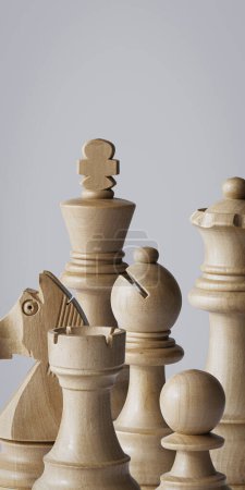 Photo for Assorted wooden White chess pieces and blank copy space - Royalty Free Image