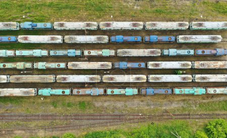 Photo for Old trains graveyard - aerial view - Royalty Free Image