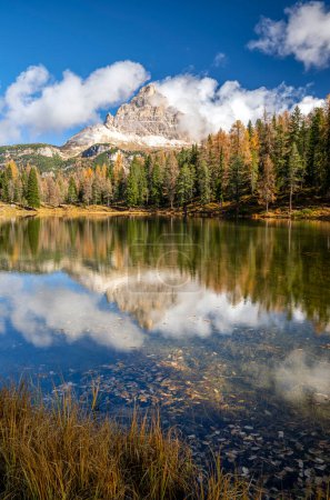 Photo for Beautiful autumn landscape in the mountains - lago antorno in italian dolomites - Royalty Free Image