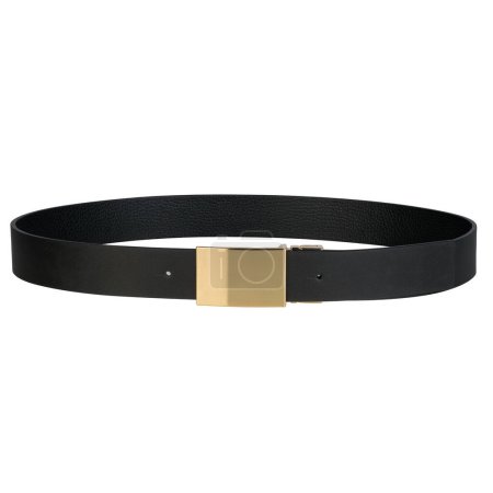 Elegant Black Leather Belt with Gold Square Buckle