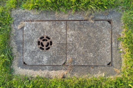 Old Concrete Utility Cover with Grass