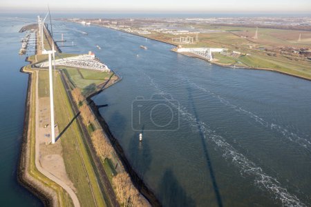 Photo for Aerial view Maeslantkering, big storm surge barrier in the Netherlands - Royalty Free Image