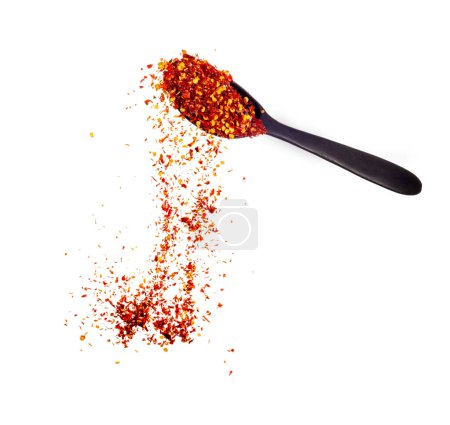 Photo for Powder paprika with wooden spoon flying scoop isolated on white background. - Royalty Free Image